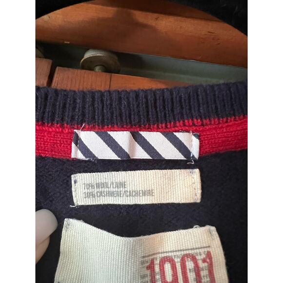 1901 Men's V Neck Cashmere Wool Pullover Sweater Long Sleeve Navy Blue Size L - Picture 6 of 9